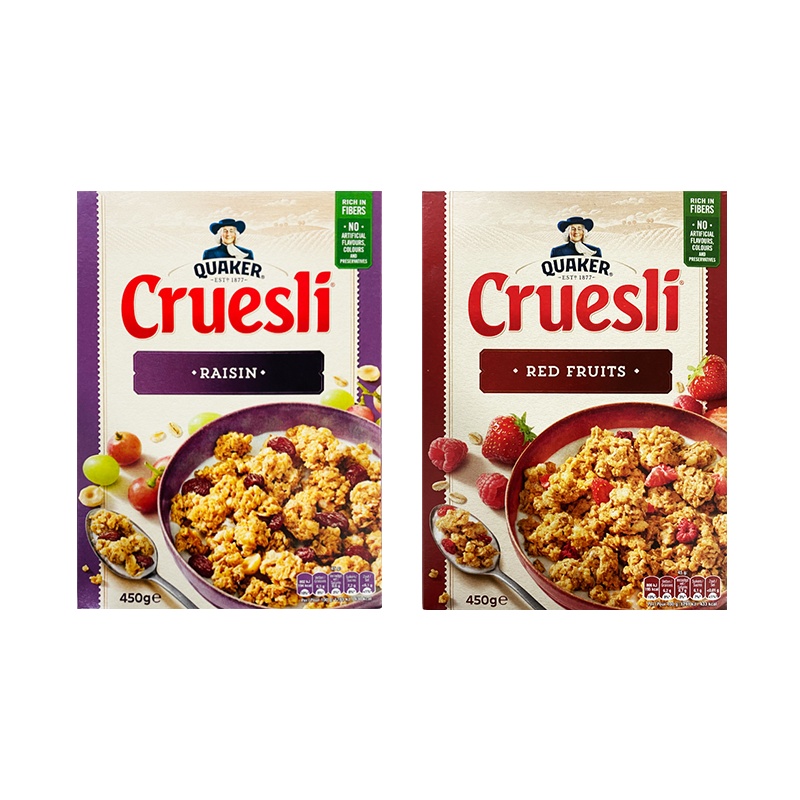荷兰进口 QUAKER 桂格水果干谷物粒即食燕麦片 450g*2盒(榛子葡萄干+覆盆子草莓)