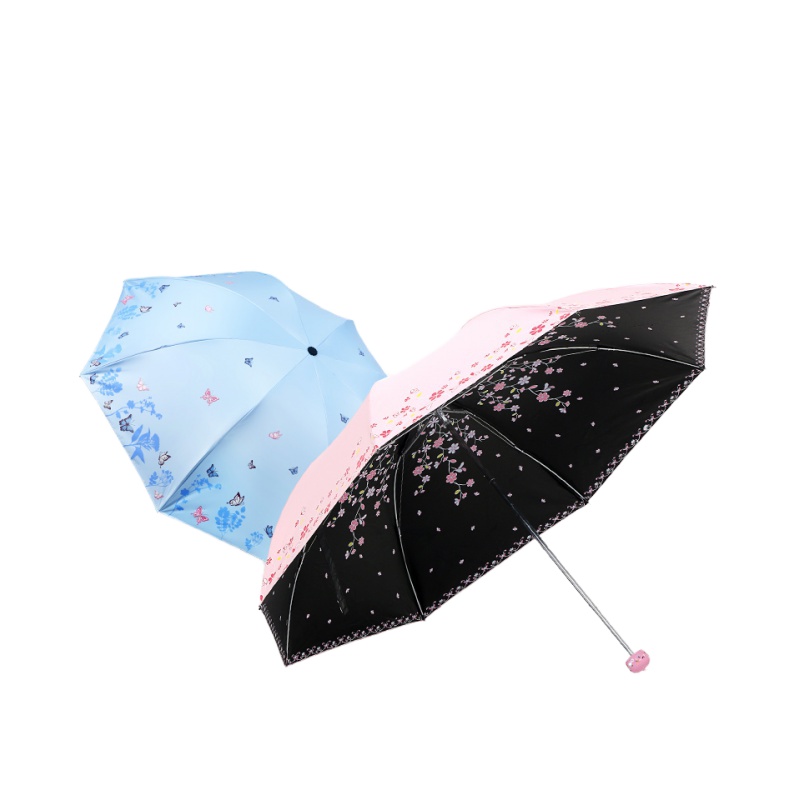 天堂伞雨伞女晴雨两用折叠轻巧便携黑胶太阳伞防晒遮阳伞 双面印花/粉色[黑胶55x8K]