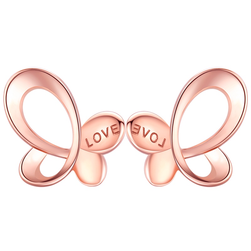 佰色传情18K金耳饰女简约彩金耳钉蝴蝶Au750玫瑰金耳环送女友送闺蜜送朋友生日节日礼物