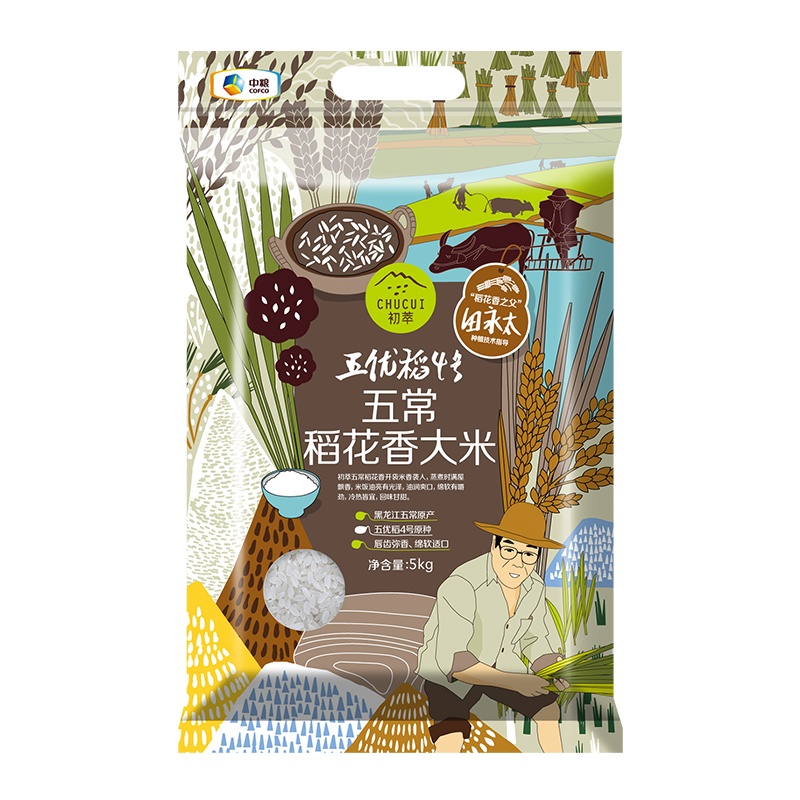 中粮 初萃(CHUCUI) 五常稻花香大米5kg 中粮优选粮油 黑龙江五常产地直供五常新米10斤 袋装长粒米 一级粳米