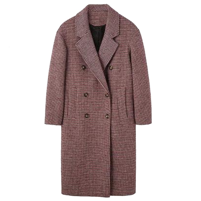 拉夏贝尔冬季新款韩版宽松风衣中长款羊毛西装领呢大衣女1T000642