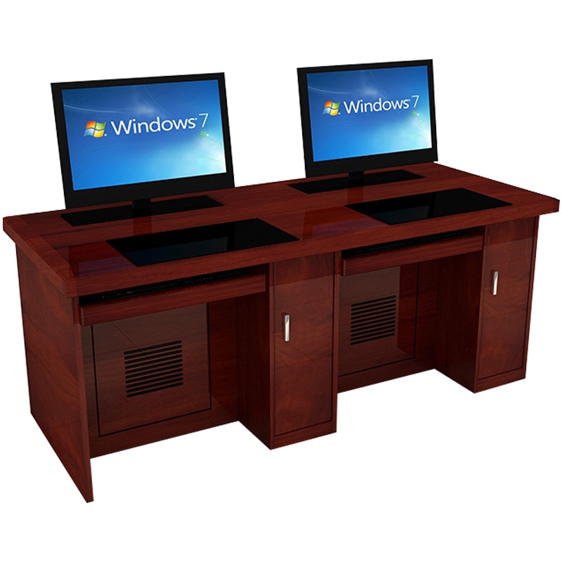 创世人 办公家具无纸化多媒体教室木质四人位升降电脑桌高清电脑升降显示器会议桌办公桌3200*600*750mm