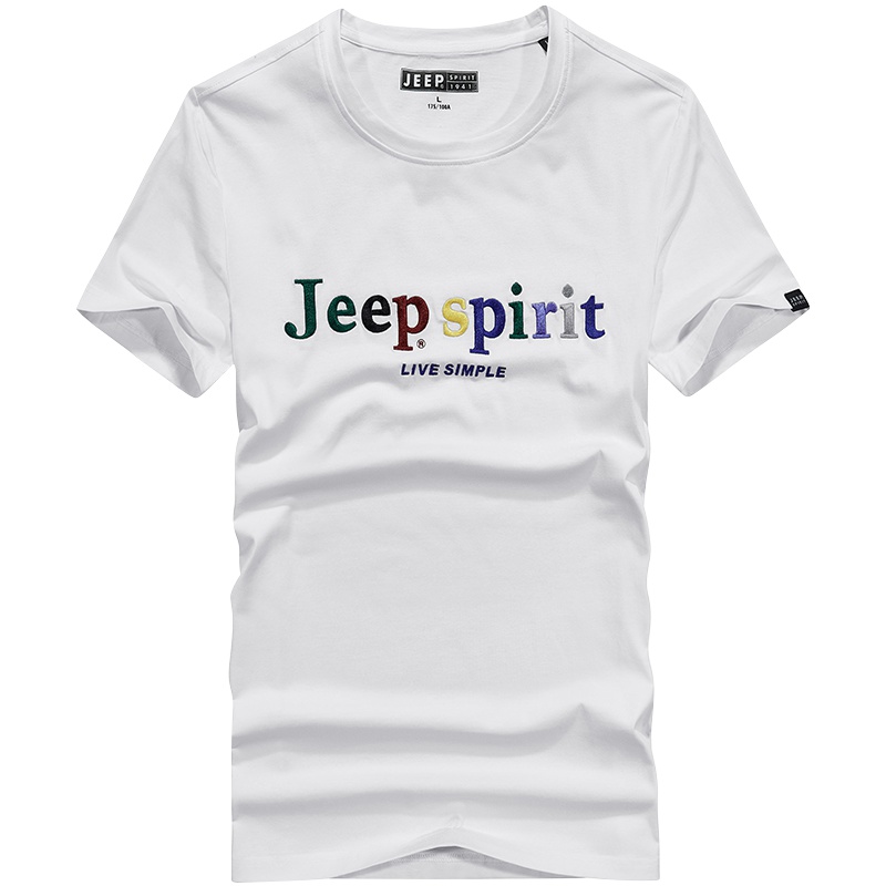JEEP/吉普白色t恤男短袖宽松简约百搭大码印花学生潮流夏季打底衫