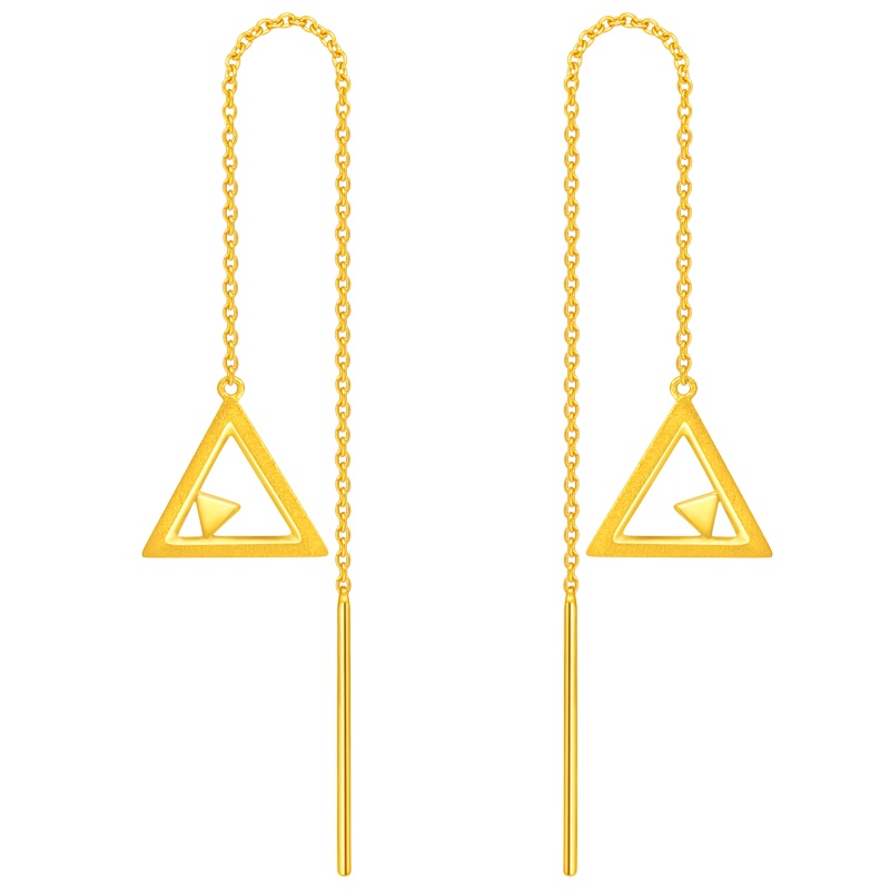 周大福 ing系列 时尚几何三角形 足金金耳线计价(工费:68)F210664