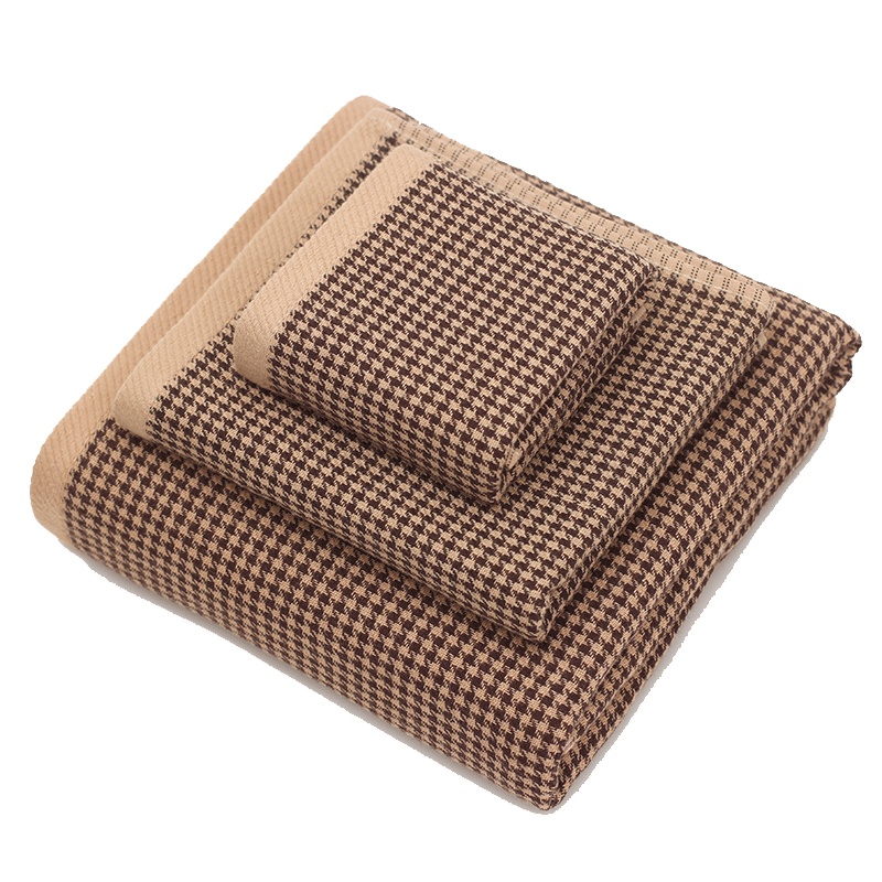 HOYO 千鸟格纯棉樱花礼盒毛浴三件套7099