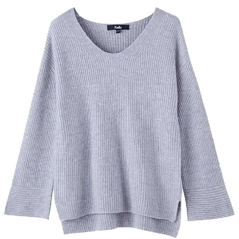 新款拉夏贝尔低圆领内搭韩版显瘦长袖短款开叉上衣内搭女针织衫女20012587