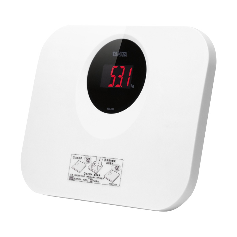 日本百利达(TANITA)精准体重秤电子秤HD-394 白色 0.2kg起称 LED背光显示 内置高精度传感器