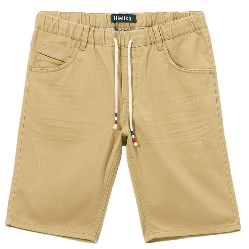Hieiika 海一家男装2019夏季简约纯色松紧裤腰抽绳设计牛仔中裤