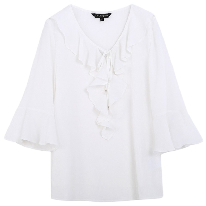 【苏】Laetia拉夏贝尔新款女装夏季复古收腰半袖雪纺衬衫甜美休闲气质显瘦上衣