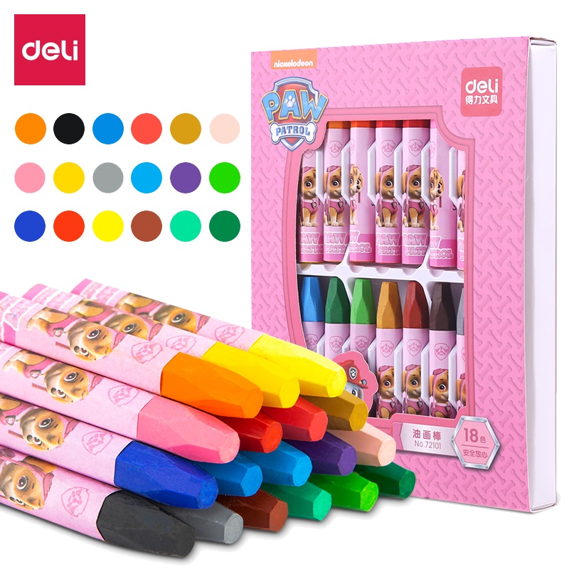 得力汪汪队立大功72101FEN油画棒24色36色宝宝蜡笔儿童安全幼儿画笔彩笔腊笔套装色油画笔彩绘棒无毒可水洗