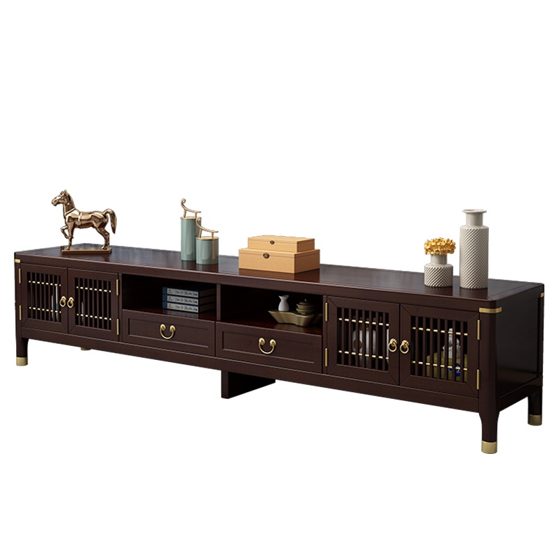 月影梳桐新中式实木电视柜客厅家具组合两门四抽屉落地储物收纳柜子