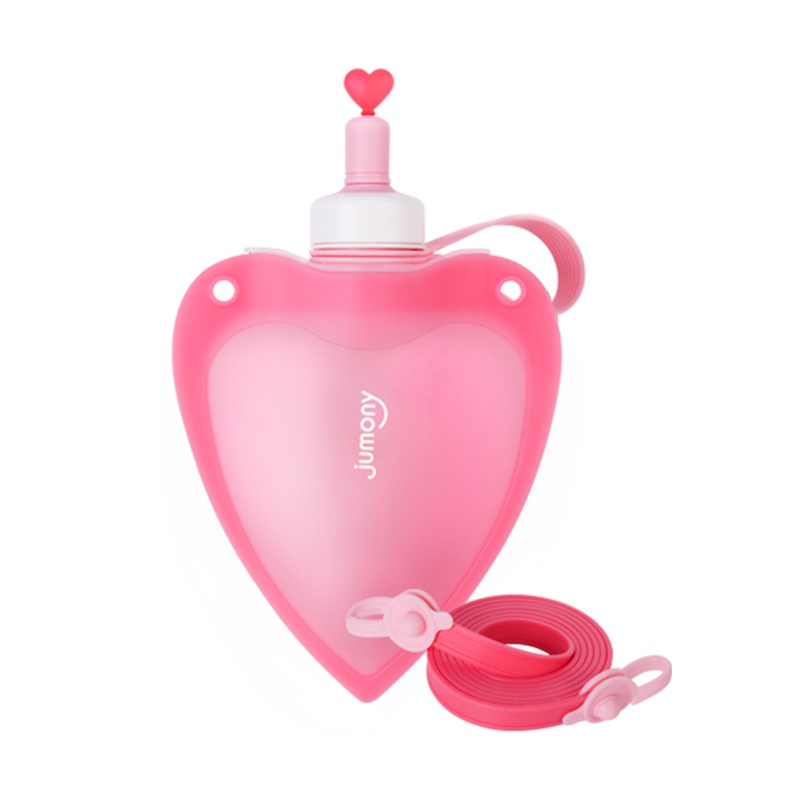 思利满Sillymann 儿童宝宝水壶 防摔杯可折叠水袋 便携背带款水杯 朱莫妮爱心款 250ml 粉红色 铂金硅胶