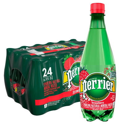 法国原装进口 巴黎水(Perrier)气泡矿泉水 草莓味天然矿泉水 500ml*24瓶整箱装(塑料瓶)