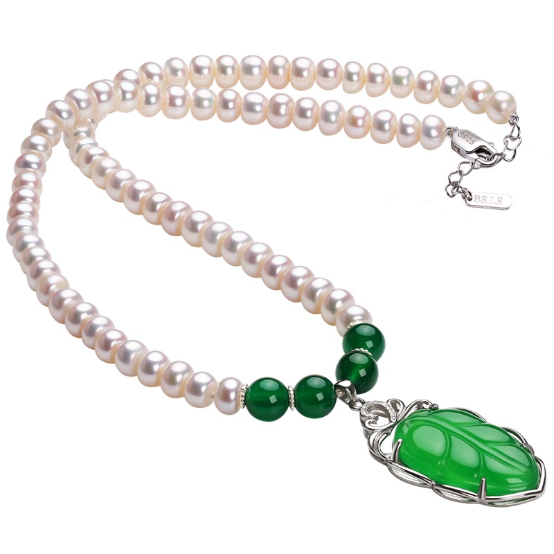 佰色传情BRIR珍珠项链女淡水纯银吊坠玉髓玛瑙款母亲节妈妈