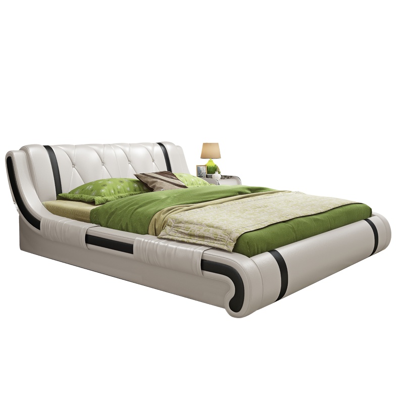 德致皮床现代简约双人床1.8米皮艺床1.5米真皮床家具婚床主卧室床