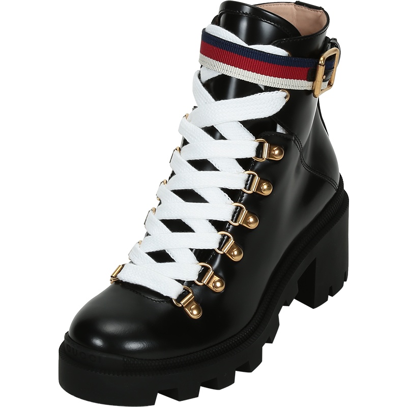 GUCCI 古驰 女士 Sylvie系列皮革系带高跟短靴 481156 DKS30