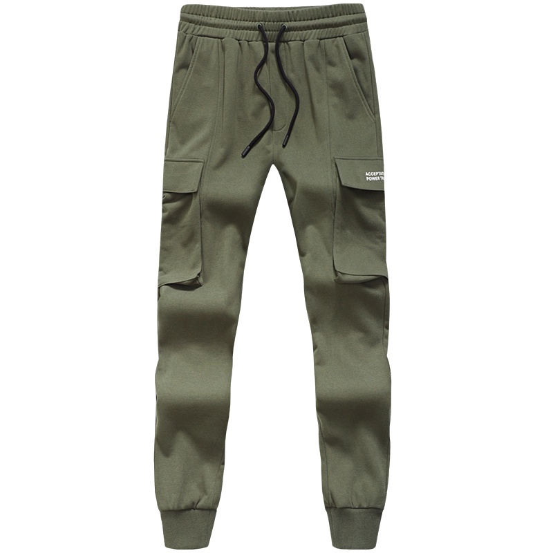 马克华菲休闲裤男2021新款工装裤春韩版潮流束脚小脚军绿色九分裤_1