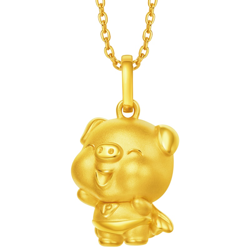 周大福十二生肖猪金猪超人小猪足金黄金吊坠R21643