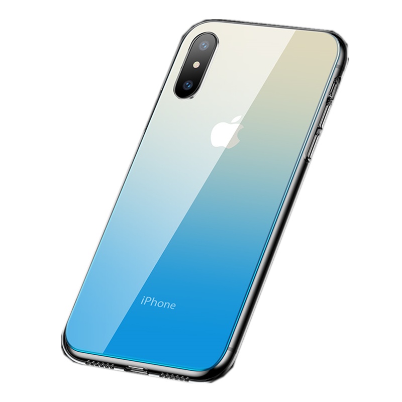 [送膜两张]高铭宣苹果iphone xr手机壳苹果x/xs潮牌钢化玻璃女苹果11Promax全包渐变色玻璃手机套紫银机