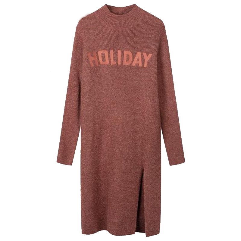 拉夏贝尔Candie’s秋装新款显瘦宽松开叉中长款毛衣长袖女30074432