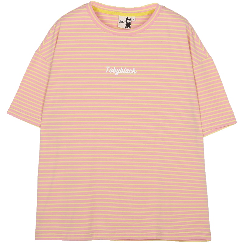 a02新款2020时尚港风撞色条纹宽松短袖T恤女潮DTV2C0231KT