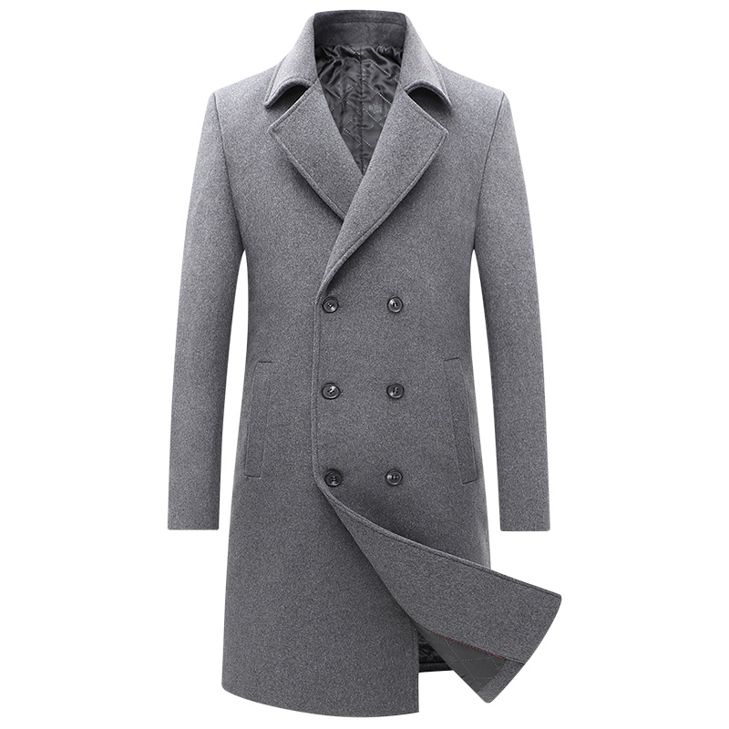 新款秋冬羊毛呢大衣男中长款双排扣无双面呢男士呢子外套商务风衣 SQL1721