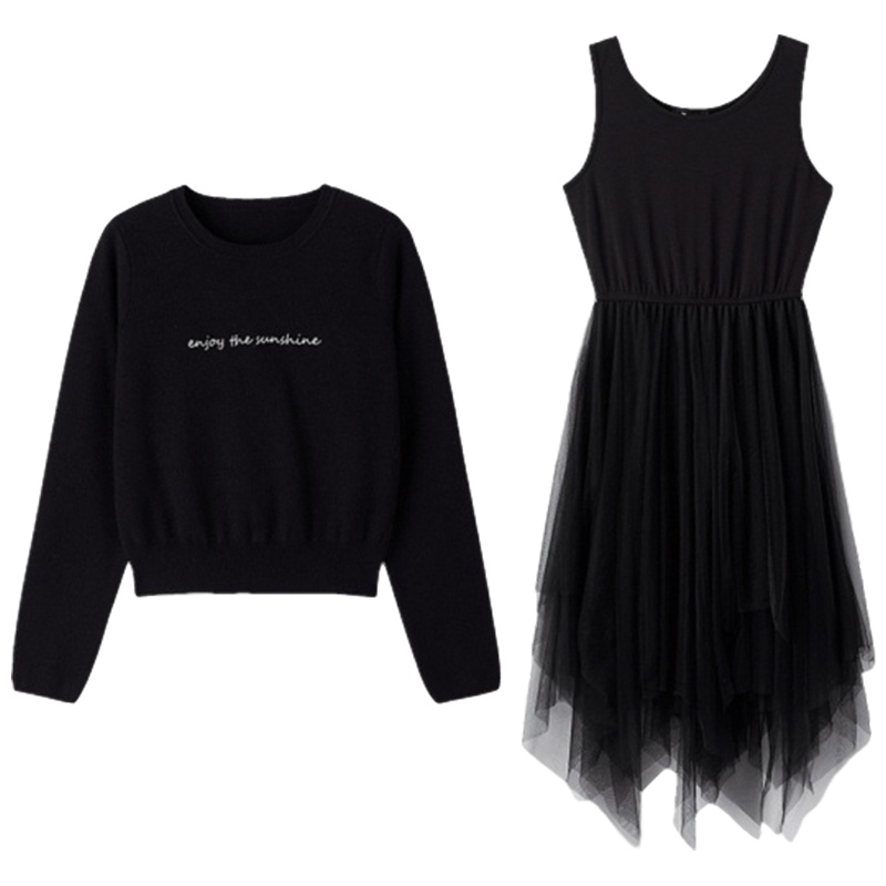 拉夏贝尔女装韩版潮新款韩版洋气针织网纱套装