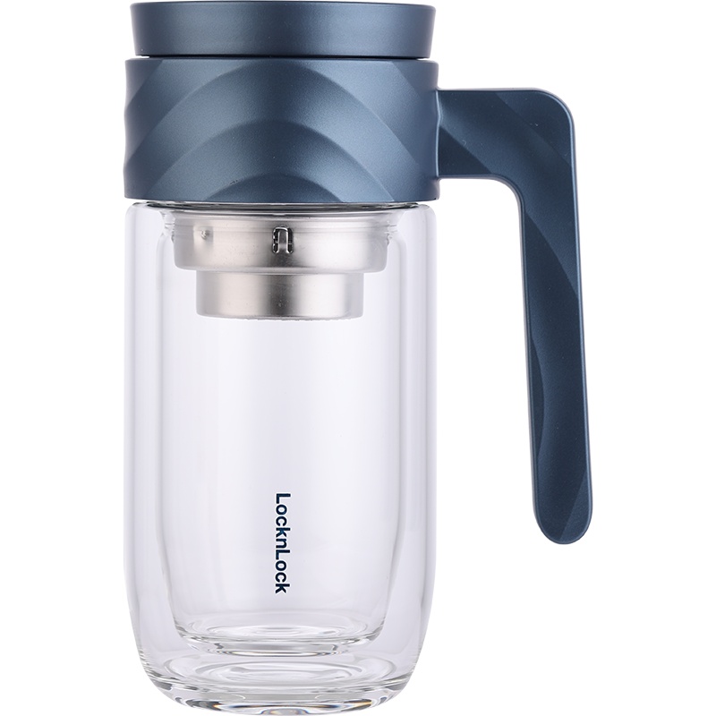 乐扣乐扣双层耐热防烫玻璃杯带把手带盖水杯办公室茶杯简约男杯子