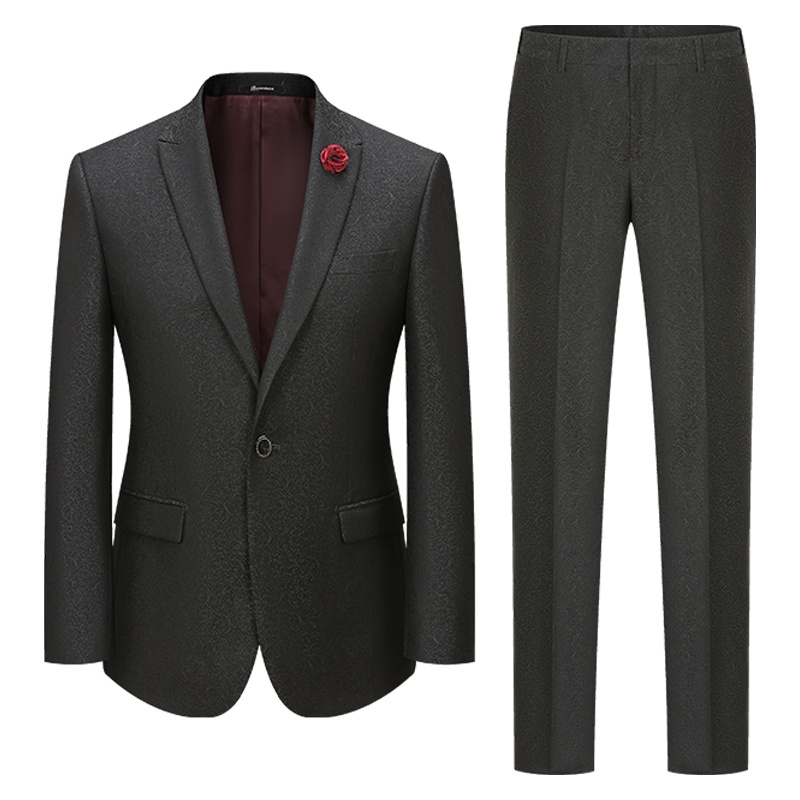 培罗蒙/baromon 商务男士西服套装男修身婚庆新郎装黑色结婚礼服装西装外套培羅蒙ETZBH9321