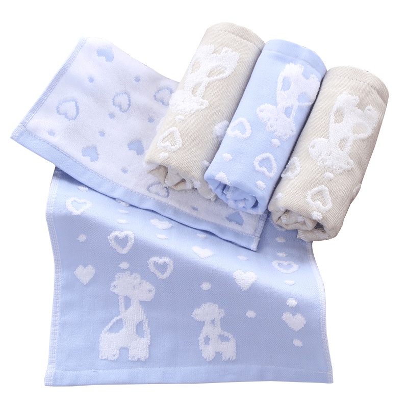 图强 4条装纯棉纱布童巾宝宝洗脸巾卡通柔软透气吸水儿童小毛巾