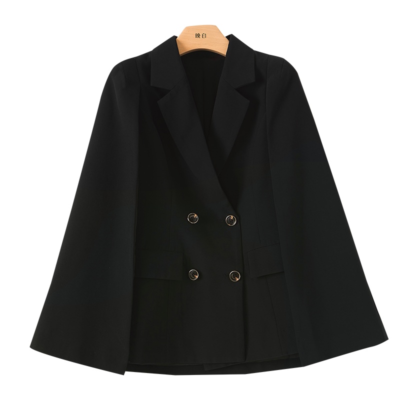 晚白2020秋冬新品通勤时尚纯色翻领帅气收腰斗篷西装大衣外套女