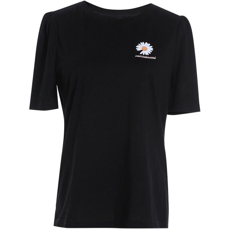 欧昵雪夏季泡泡袖圆领小雏菊印花亲子装T恤女短袖棉上衣