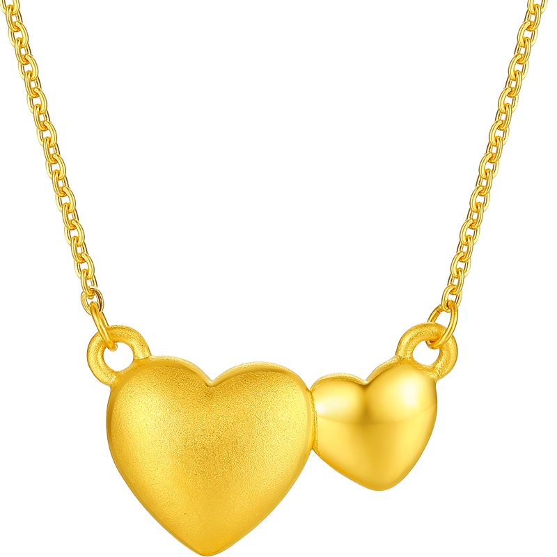 周大生定价黄金首饰套装 硬足金双爱心套链女士自戴送恋人金链子