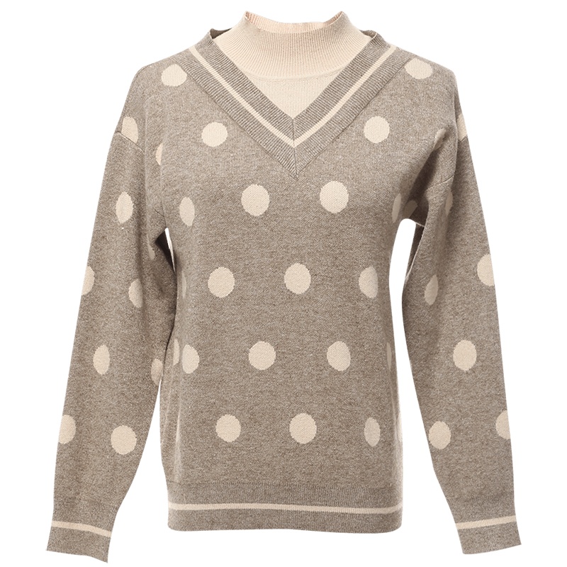 欧昵雪秋冬波点毛衣女上衣长袖宽松针织衫