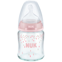 NUK耐高温120ml宽口玻璃彩色奶瓶带初生型硅胶中圆孔奶嘴(颜色随机)