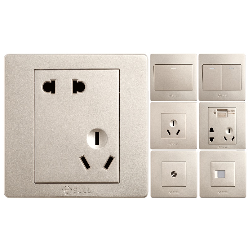 公牛开关插座家用86型G07香槟金墙壁五孔电源插座其他面板单开开关空调16A电脑电视