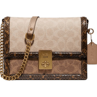 COACH/蔻驰 HUTTON经典标志涂层帆布蛇皮细节色块HUTTON 89068 卡其色拼色