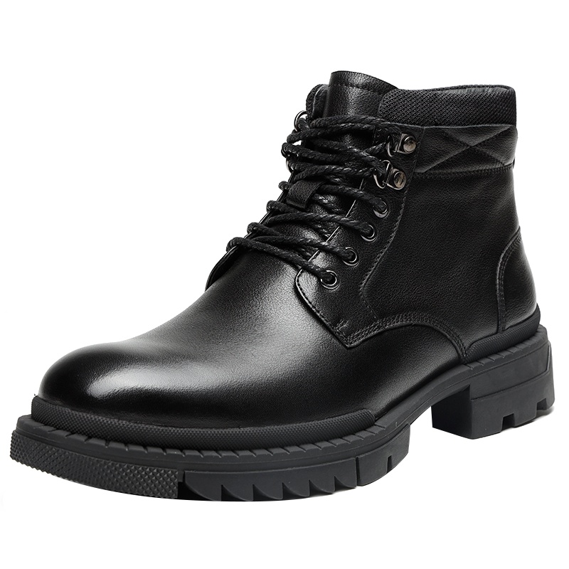 红蜻蜓冬季男新款马丁靴男真皮高帮棉鞋皮靴加绒保暖英伦风工装靴