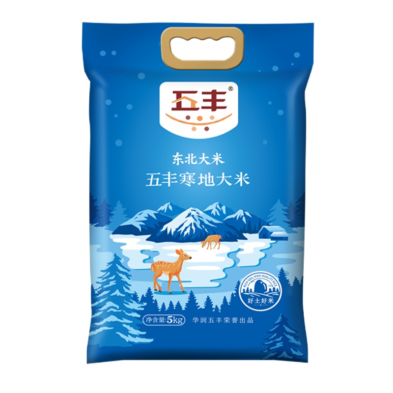 华润 五丰 寒地东北大米 5KG 一级粳米 圆粒大米10斤 苏宁自营