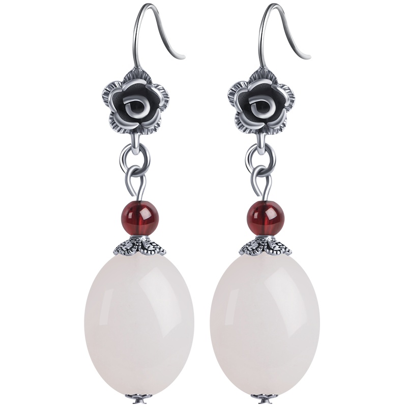 iSTONE/石头记 真石情 S925银天然玉石耳饰气质百搭耳坠 老黄玉 京白玉 绿东陵玉耳环