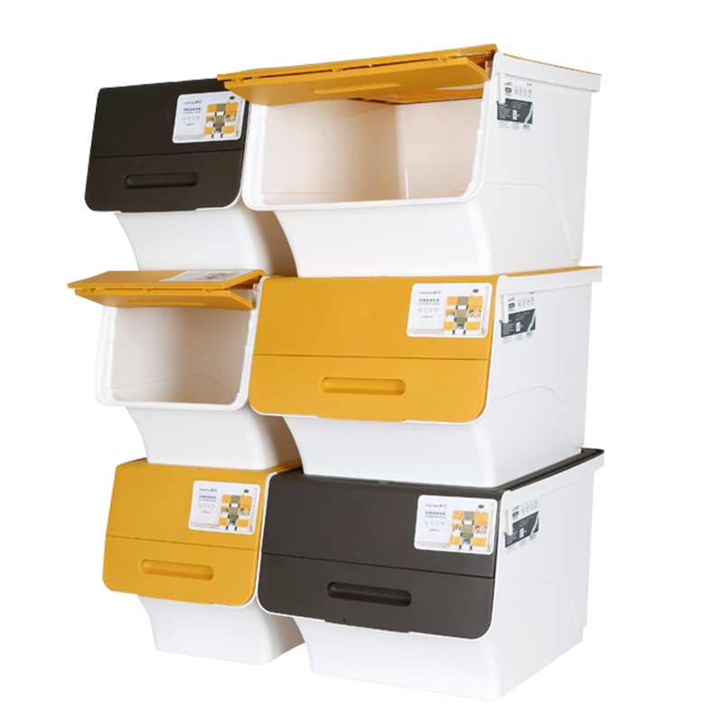 茶花前开式收纳箱柜斜翻盖塑料儿童玩具家用抽屉储物盒整理箱侧开置物架箱子