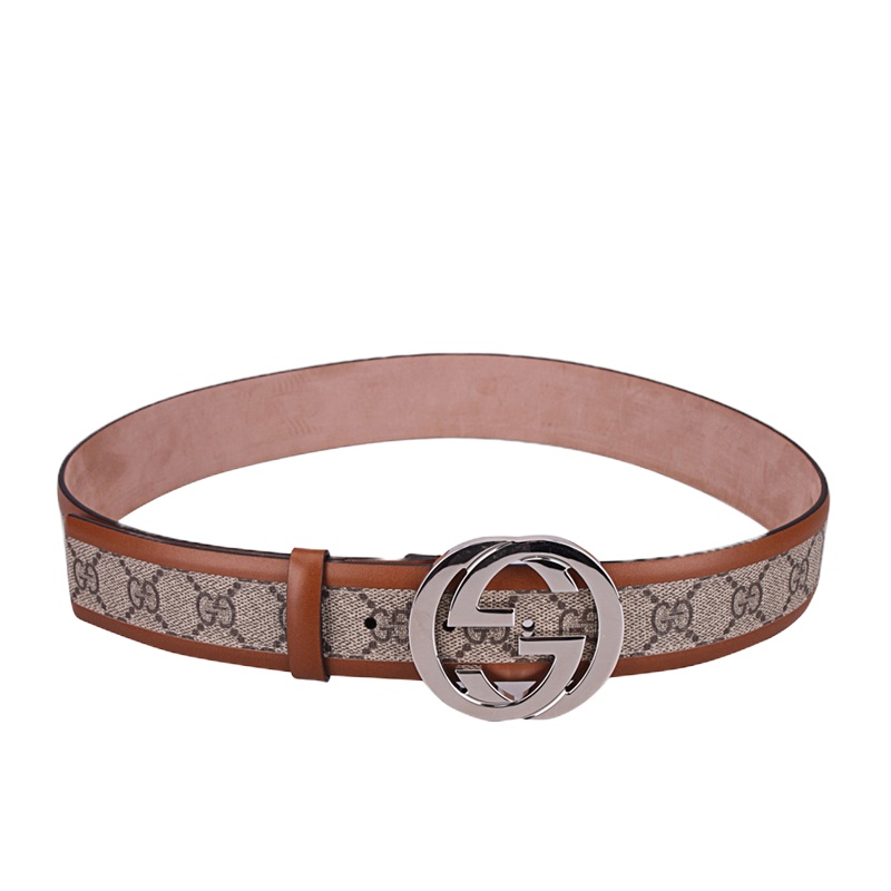 【优享】GUCCI 古驰 男士棕色皮质印花双G带扣腰带 棕色95CM