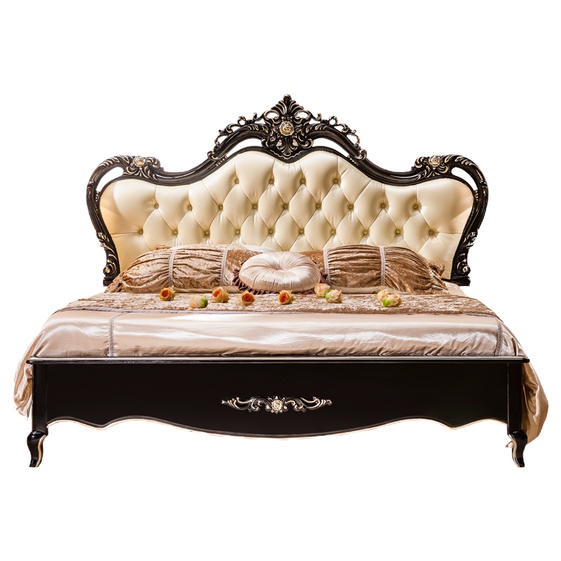 mikuo床主卧双人全实木卧室家具欧式双人1.5米公主1.8米黑檀黑色