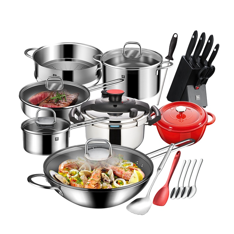 双立人(ZWILLING)厨房锅具套装不锈钢蜂窝炒菜锅汤锅炖锅铸铁锅蒸锅切菜刀蔬果刀厨具组合电磁炉通用