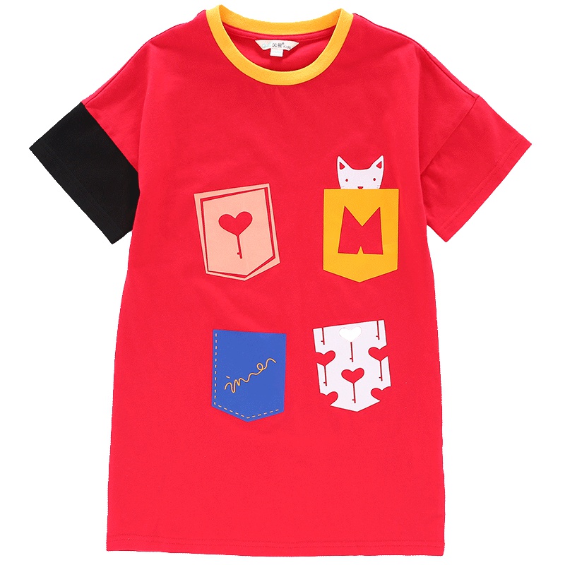 茵曼童装2019夏季中大童女短袖棉质T恤儿童洋气长款T恤裙子潮