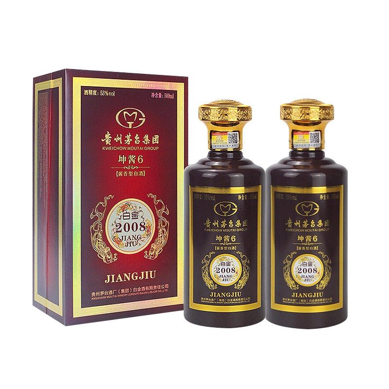 茅台 白金酒 坤酱6(红) 53度 500ml*2瓶装 礼盒装 酱香型白酒