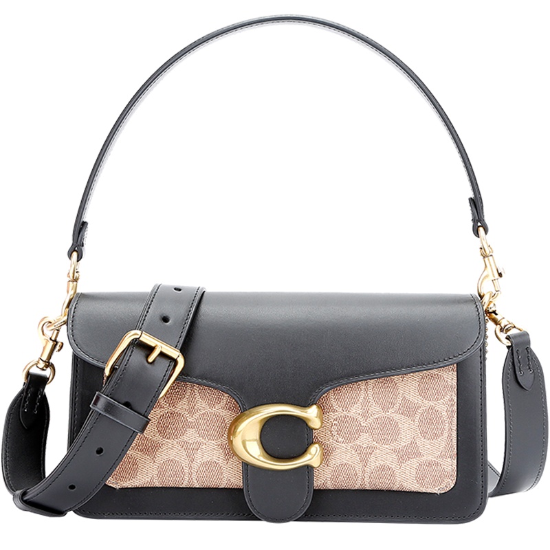 蔻驰新品COACH奢侈品女士专柜款TABBY26号人造革配皮卡其拼色手提单肩斜挎包礼物送女友4144 LHQ63