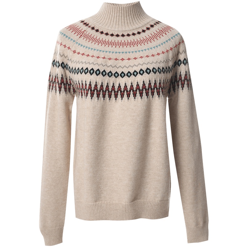 欧昵雪冬装半高领慵懒波普风毛衣女宽松厚实针织衫上衣