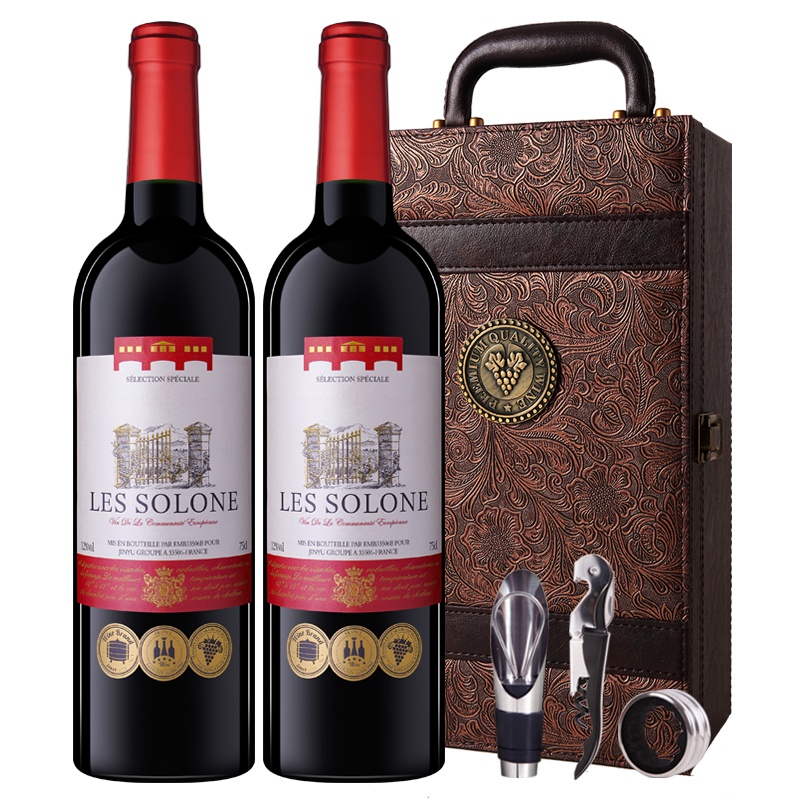 法国原瓶进口红酒 索龙世家干红葡萄酒2瓶礼盒装750ml*2