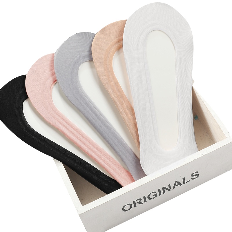 浪莎5双冰丝船袜女全隐形硅胶防滑纯棉浅口隐形袜子不掉跟